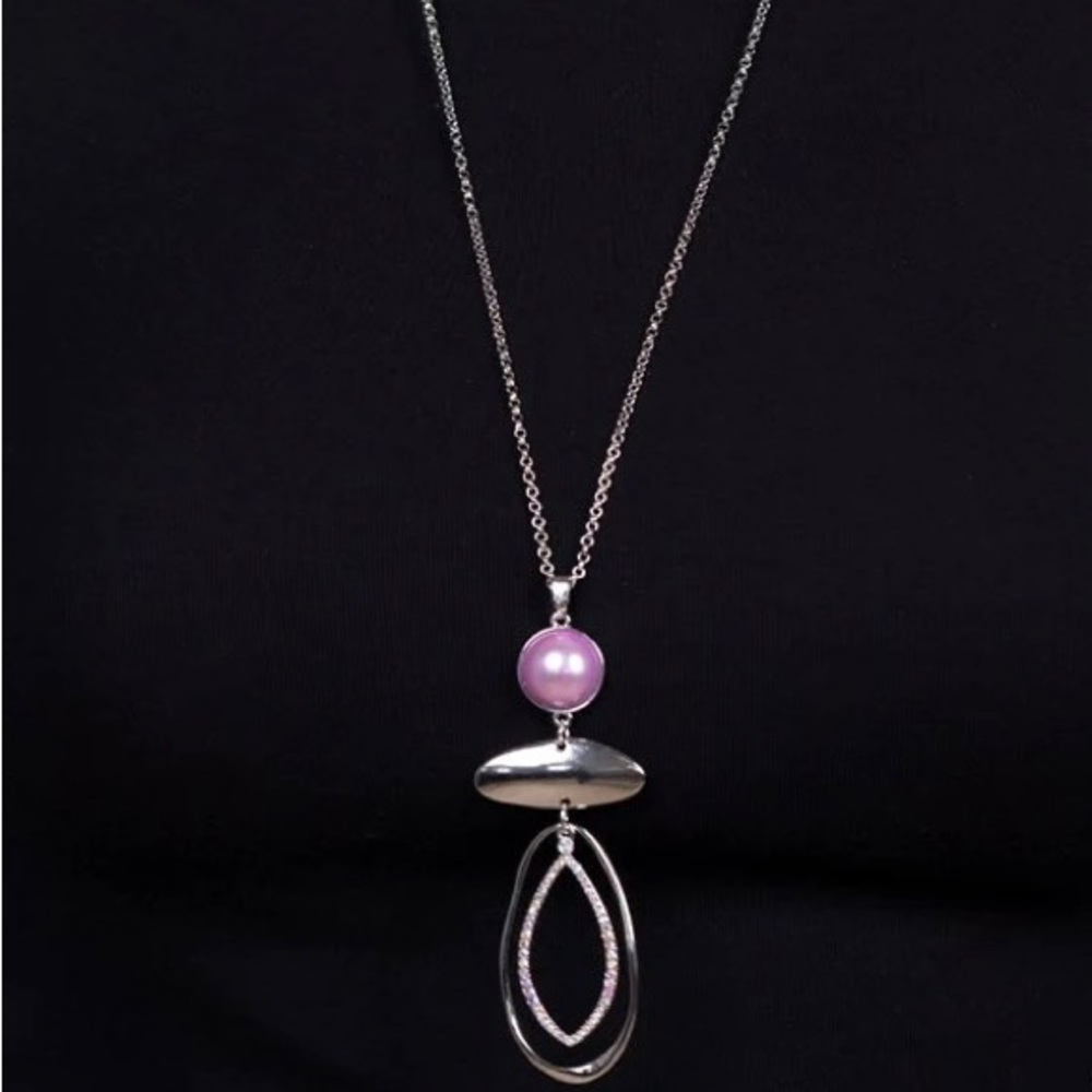 NEW Boutique Purple Pearl & Iridescent Diamond Rhinestone Pendant Necklace